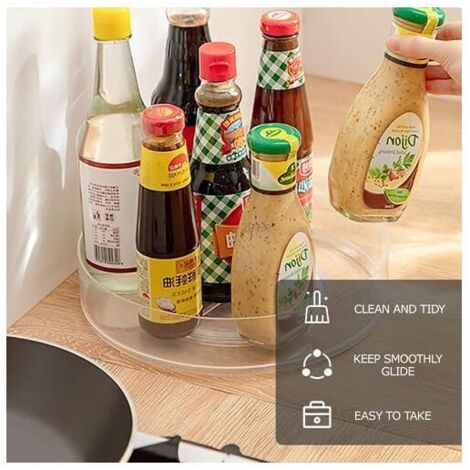 KZQ 23,5 x 23,5 x 6,3 cm, trasparente, Lazy Susan, girevole a 360°, portaspezie, portaspezie, portaoggetti da cucina, senza fori, per riporre gli utensili da cucina