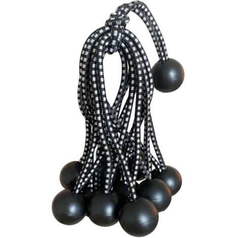 KZQ 25 cuerdas elásticas profesionales de goma con bola (negras, 150 mm) para tiendas de campaña, lonas y carteles. Cuerda elástica para lona, correa elástica, soporte para lona, goma para lona, c