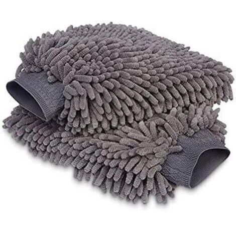 KZQ 25 x 17 cm, 2 piezas, gris, guante de lavado de microfibra, paño de limpieza de coche de lujo
