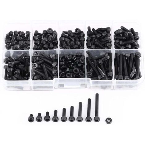 KZQ 280 pezzi Assortimento di viti a testa esagonale con dado M3 12,9, kit di fissaggio per macchine metriche, lunghezza filettatura 4/5/6/8/10/12/16/20/25 mm Nero