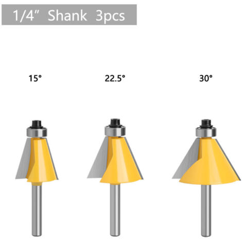 KZQ 3 brocas smussati angolari da 6,35 mm, 2 mayales da 15°/22,5°/30°, fresa smussata, cortadora de bordes para carpenteria.