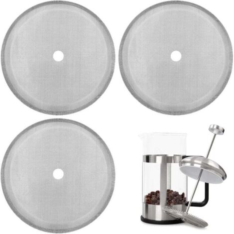 KZQ 3 filtros de repuesto para prensa francesa de 4 pulgadas, reutilizables, de malla de acero inoxidable, para 8 tazas/34 oz/1000 ml.