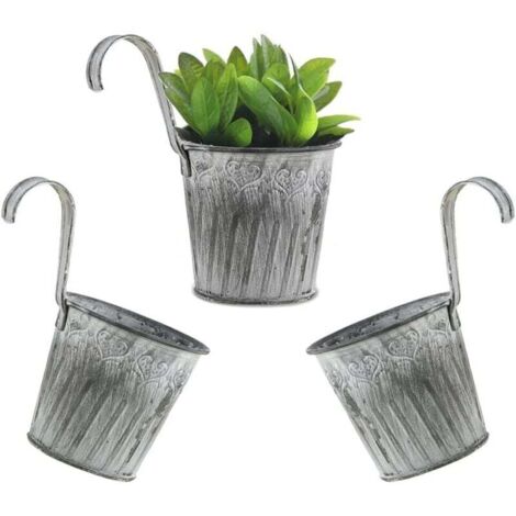KZQ 3 macetas colgantes de metal de 11,5 cm para balcón, jardín, valla, decoración.