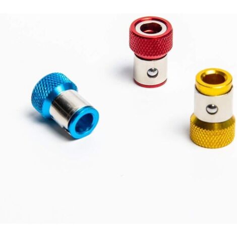 KZQ 3 pezzi Anello magnetico universale rimovibile per cacciavite, lega magnetica antiscivolo per cacciaviti con gambo esagonale da 1/4 di pollice e punte doppie, rosso, blu