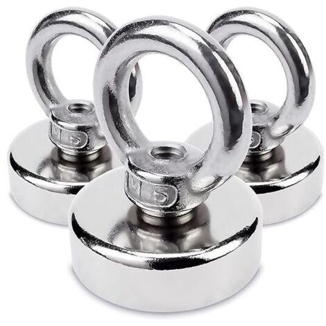 KZQ 3 pezzi magnete ad occhiello al neodimio Ø25 x H31 mm, magnete molto potente in alloggiamento in acciaio, capacità di carico 20 kg, gancio magnetico