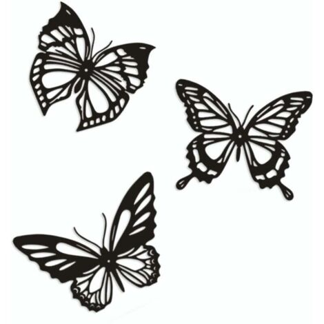 KZQ 3 piezas de decoración de pared de mariposas de metal negras