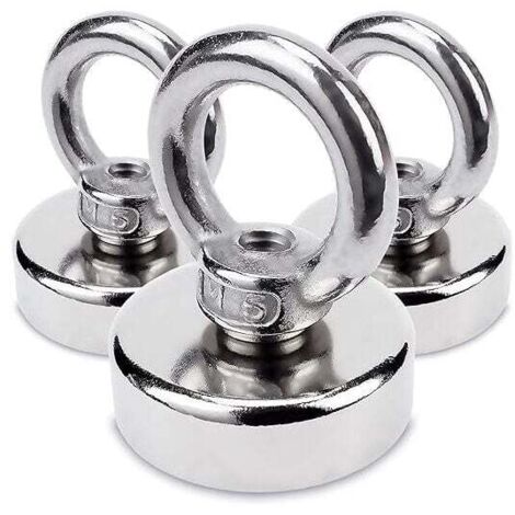 KZQ 3 piezas imán de neodimio con ojal Ø25 x H31 mm, imán muy fuerte en carcasa de acero, capacidad de carga 20 kg, gancho magnético