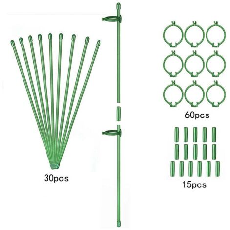 KZQ 30 pezzi di picchetti di supporto per piante regolabili, picchetti di supporto da giardino a barra singola espandibili da 30 cm, anelli di supporto per gabbie per piante con 60 clip e 15 connettor