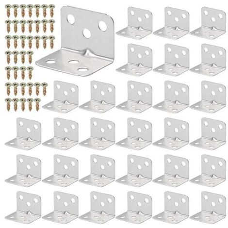 KZQ - 30 soportes de esquina de acero inoxidable en forma de L - Soporte de ángulo recto de 90 grados para fijar muebles de madera - Incluye tornillos (plateado, 36 x 27 mm)