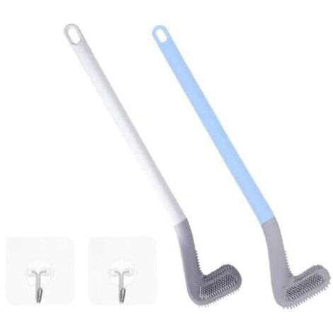 KZQ 370 x 70 mm, confezione da 2 scopino per WC Silly con pulisci-bordi, testina da golf, montaggio a parete, scopino per la pulizia del WC, multifunzionale