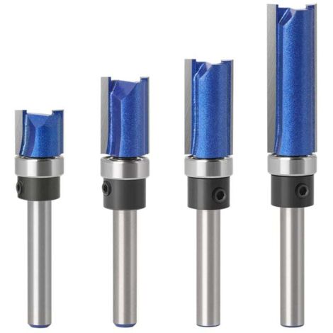 KZQ (4 brocas para fresadora al ras) Juego de 4 brocas para fresadora al ras con vástago de 6 mm, con anillo de inicio en la parte superior, fresa para ranurar madera