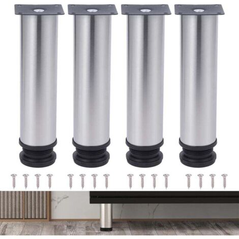 KZQ 4 patas ajustables para muebles de acero inoxidable plateado de 18 cm, patas de mesa de metal para muebles (18 cm de altura, plateado)