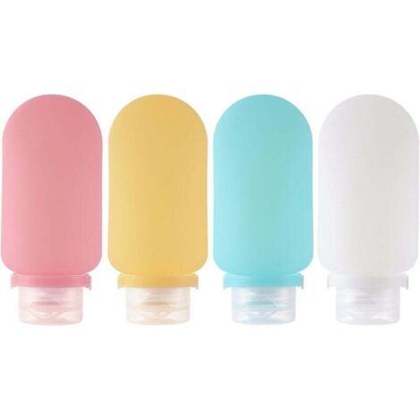 KZQ 4 recipientes de viaje de 90 ml, kit de botellas de viaje de silicona para artículos de tocador, accesorios de viaje rellenables para champú, jabón líquido, crema, loción, gel de ducha.
