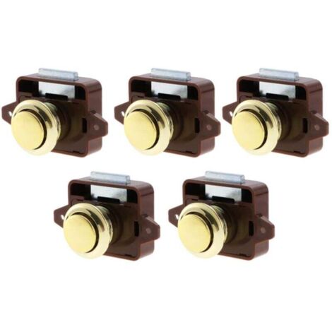 KZQ 5 pestillos de botón pulsador, cerradura para cajón y puerta de armario, sin llave, para autocaravanas, yates, barcos y caravanas (marrón)