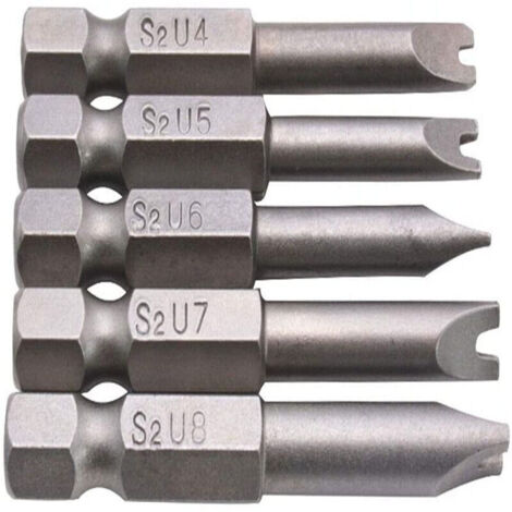 KZQ 5 pezzi Punte per cacciavite a forma di U, punte magnetiche in lega di acciaio S2, lunghezza 50 mm, gambo esagonale da 1/4"