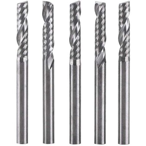 KZQ 5 piezas de fresa de extremo de 1/8 de pulgada para aluminio, broca de ranura única, cortador de ranuras, brocas avellanadoras de punta plana de carburo de 3,175 mm x 12 mm para madera, aluminio, 