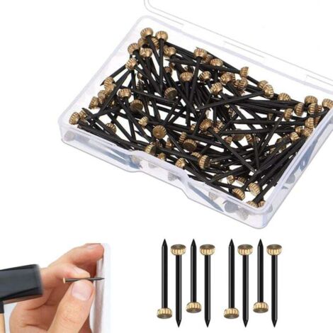 KZQ 50 clavos de cabeza de latón, clavos para colgar, clavos para marcos de fotos, alfileres para cuadros, con caja de plástico para montaje en pared