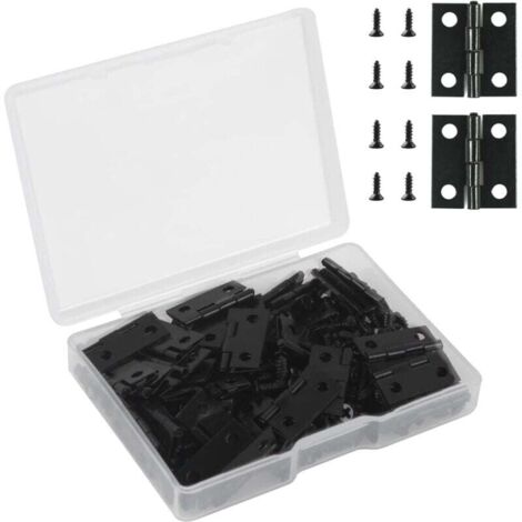 KZQ - 50 minibisagras negras de acero inoxidable invisibles, planas, resistentes y duraderas, ideales para joyeros, cajones y accesorios de bricolaje, con 200 tornillos (18 x 15 mm)