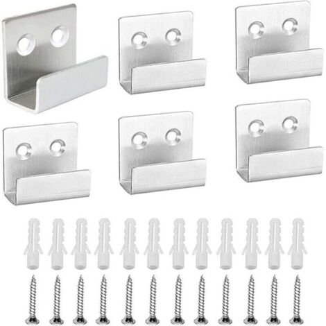 KZQ 6 ganchos de acero inoxidable para espejos, resistentes, plateados, para pared, para azulejos, con 12 tornillos fijos, para baño, cocina, garaje (grandes)