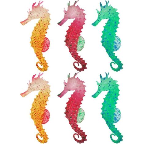 KZQ 6 pezzi cavalluccio marino artificiale luminoso in silicone, cavalluccio marino artificiale luminoso in silicone ornamento decorativo, decorazione per acquario, cavalluccio marino artificiale lumi