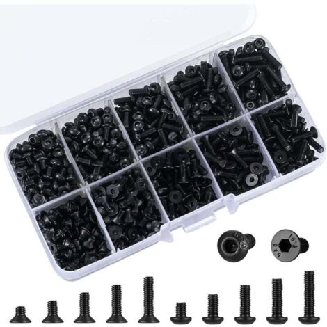 KZQ 720 tornillos de cabeza hueca hexagonal avellanada M3, tornillos de cabeza plana para impresoras 3D métricas, 4 mm/6 mm/8 mm/10 mm/12 mm (M3 negro)