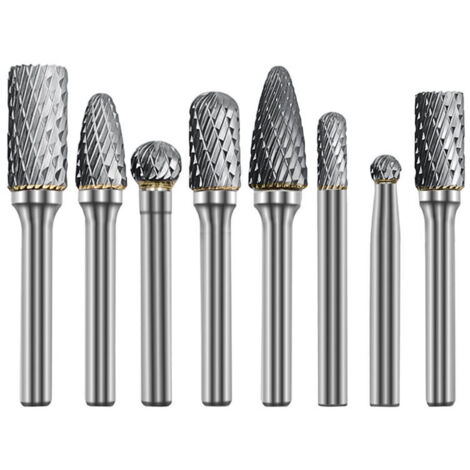 KZQ 8 pezzi 6 mm gambo doppio taglio frese in carburo di tungsteno set per lavorazione del legno incisione smerigliatrice intaglio fresa
