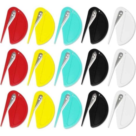 KZQ Abrecartas y abrepaquetes mini de 15 piezas: cuchillo eficiente con bordes afilados para sobres, paquetes y papel cortado en 5 colores (negro, blanco, rojo, amarillo y verde)