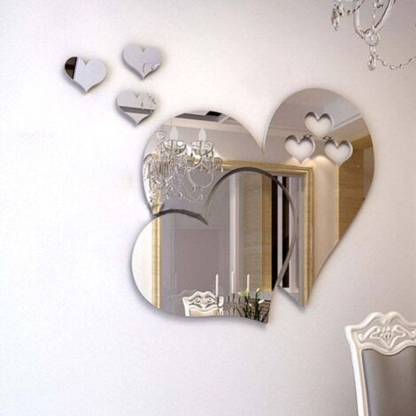 KZQ Adhesivo de pared con forma de corazón, extraíble, para sala de estar, dormitorio y baño (plateado)