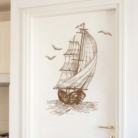 KZQ - Adhesivo de pared de vinilo extraíble con diseño de gaviota retro, velero y océano, para dormitorio, sala de estar, decoración de murales artísticos