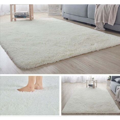 KZQ Alfombra peluda suave y esponjosa de 0,4 x 0,6 m para interiores de niños y niñas, antideslizante, moderna, estética, para decoración del hogar, color blanco roto.