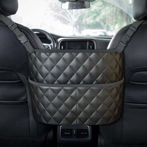 KZQ Almacenamiento de asiento de coche de cuero sintético, red de almacenamiento, bolsa de almacenamiento, organizador de coche de gran capacidad, organizador de asiento de coche, negro
