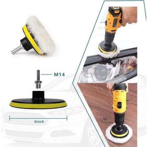 KZQ almohadillas de pulido de lana, rueda de pulido para taladro, con adaptador de taladro M14, accesorios universales para coche, motocicleta, refrigerador, muebles y vidrio (6 pulgadas)