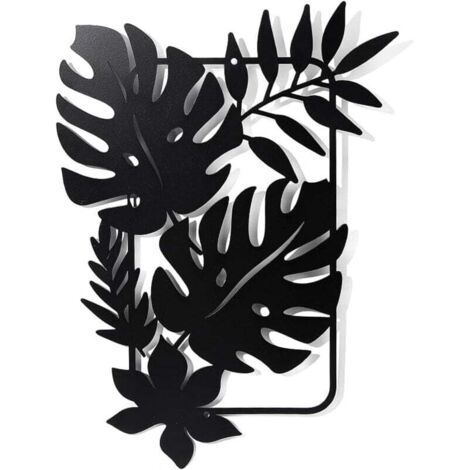 KZQ Arte de pared de hoja de palma de metal, decoración colgante negra, silueta de arte de pared, hojas tropicales para el hogar, dormitorio, sala de estar, baño, cocina, oficina, decoración de pared,
