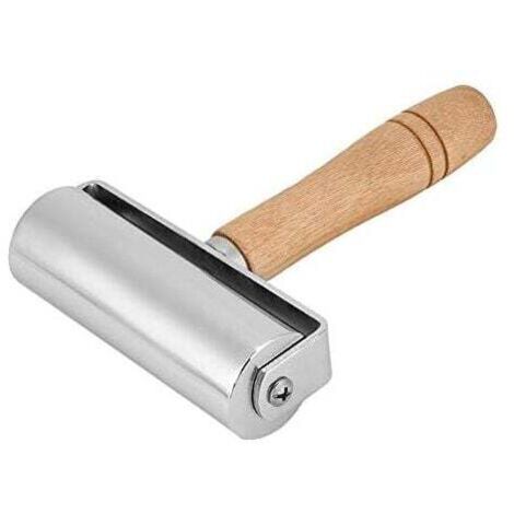 KZQ - Bandeja de cuero con mango de madera, herramientas para prensar bordes, rodillo metálico para pegar cuero, 100 mm, plateado