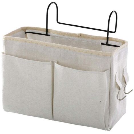 KZQ Bolsa de almacenamiento para mesita de noche, organizador colgante para literas, camas de hospital, dormitorios, barandillas de cama, camping, 4 bolsillos y 2 ganchos (blanco, 30 x 22 x 5,5 cm