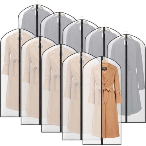 KZQ Bolsas transparentes para guardar ropa, bolsa colgante de 140 cm para armario, funda para guardar ropa con cremallera completa, paquete de 10