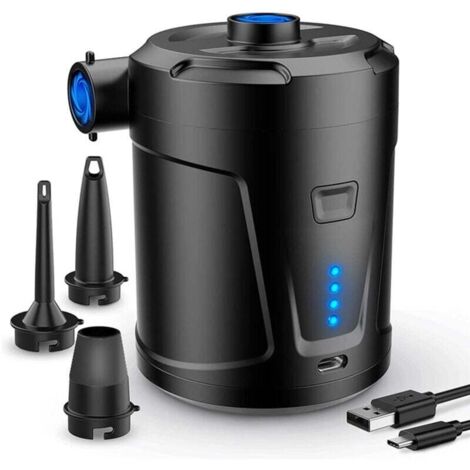 KZQ Bomba de aire eléctrica, batería recargable de 5200 mAh, inflador de colchón inflable con 3 boquillas, inflador rápido para botes inflables y colchones de aire.