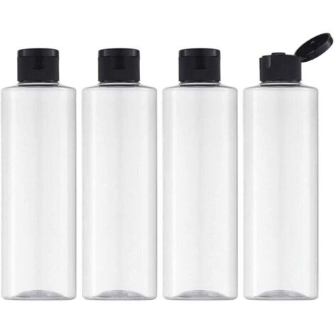 KZQ Botella vacía de 200 ml con tapa abatible (4 unidades), botella de viaje rellenable con embudo (transparente)