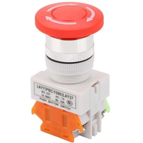 KZQ Botón pulsador de parada de emergencia de 5 A, 220 V, 22 mm, tapa tipo hongo roja, NO/NC