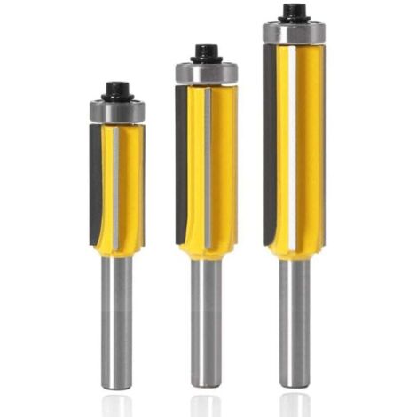 KZQ Brocas de fresado de vástago de 8 mm, 3 unidades, fresa de 4 flautas para carpintería, broca de copia con rodamiento superior, diámetro de corte de 14 mm/16 mm/16 mm, broca de fresado recta al