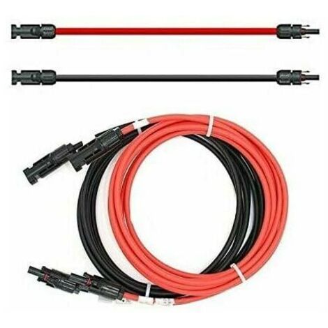 KZQ Cable de rallonge - Des deux ctés - Cable solaire - Rouge/noir - 6 mm2 - Avec connecteur solaire monté (2x 2m)