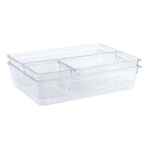 KZQ Caja de almacenamiento con cajón, contenedor grande de plástico para cubiertos y otros accesorios, transparente, juego de 4 piezas