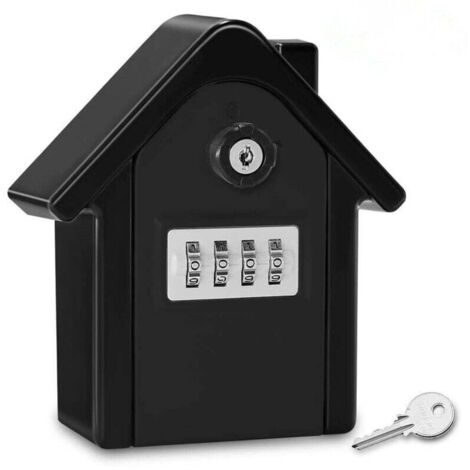 KZQ Caja de seguridad para llaves de pared con código digital y llaves de emergencia, grande, para exteriores, ideal para casa, oficina, fábrica y garaje (negra, 13 x 15 x 5,5 cm)