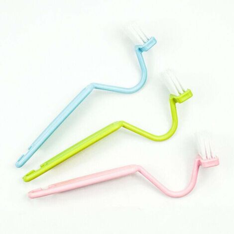 KZQ Cepillo de inodoro curvo de plástico tipo V de 20 cm para limpiar esquinas (azul, verde, rosa, paquete de 3)