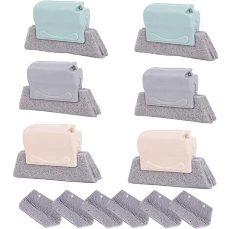 KZQ Cepillo multifuncional para grietas de ventanas, 6 unidades, incluye 6 paños de repuesto y 6 paños de limpieza para esquinas.