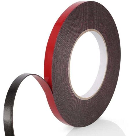 KZQ Cinta adhesiva de doble cara extrafuerte, 1 rollo (10 mm x 10 m), espuma de PE negra, película roja, impermeable y resistente a altas temperaturas, ideal para fijar en el coche, el hogar y la