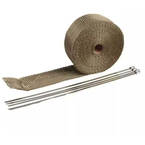 KZQ Cinta aislante térmica para escape de motocicleta (2,5 cm x 5 m) con 4 bridas de acero inoxidable (titanio)
