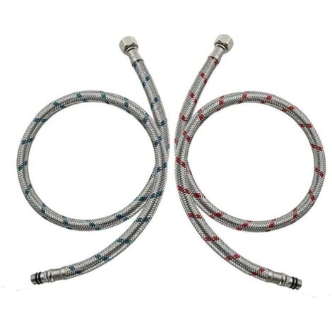 KZQ Conector de manguera de grifo G3/8 x M10 de 60 cm, 2 unidades, acero inoxidable, flexible, para rociador de fregadero de cocina (rojo y azul)