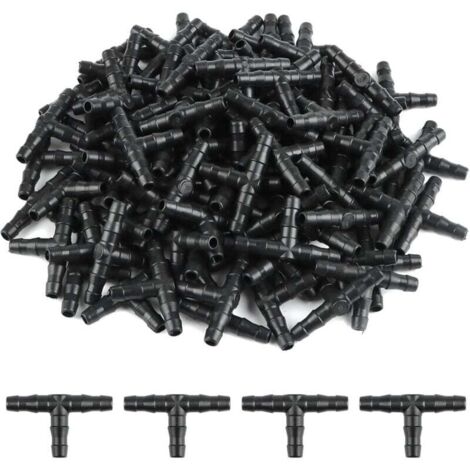 KZQ Conector de manguera en T de 4/7 mm, 100 unidades, conector de riego, boquilla atomizadora, microaspersión, junta de riego para sistemas automáticos de mangueras.