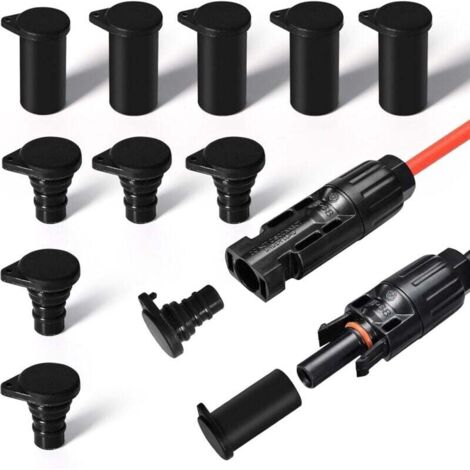 KZQ Conector solar impermeable, 10 pares de tapas de silicona a prueba de polvo e impermeables para inversor solar fotovoltaico (tamaño: negro)